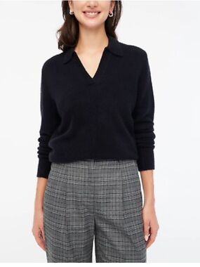J. Crew Wool Blend Extra Soft Yarn Collared Polo Pullover Sweater Black Large